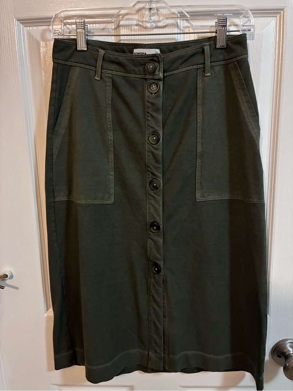 Sonoma Olive Green Button-Front Midi Skirt